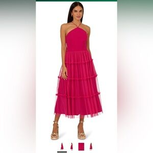 Adrianna Papell Vibrant Pink Tiered Midi Dress
